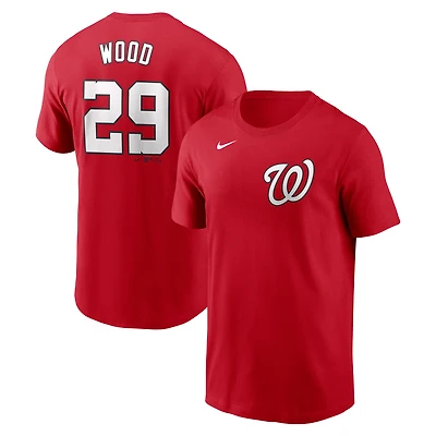 T-shirt Nike James Wood rouge pour homme, avec nom et numéro Fuse des Washington Nationals