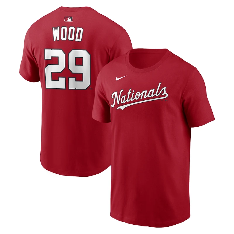T-shirt Nike James Wood rouge Washington Nationals pour homme, avec nom et numéro