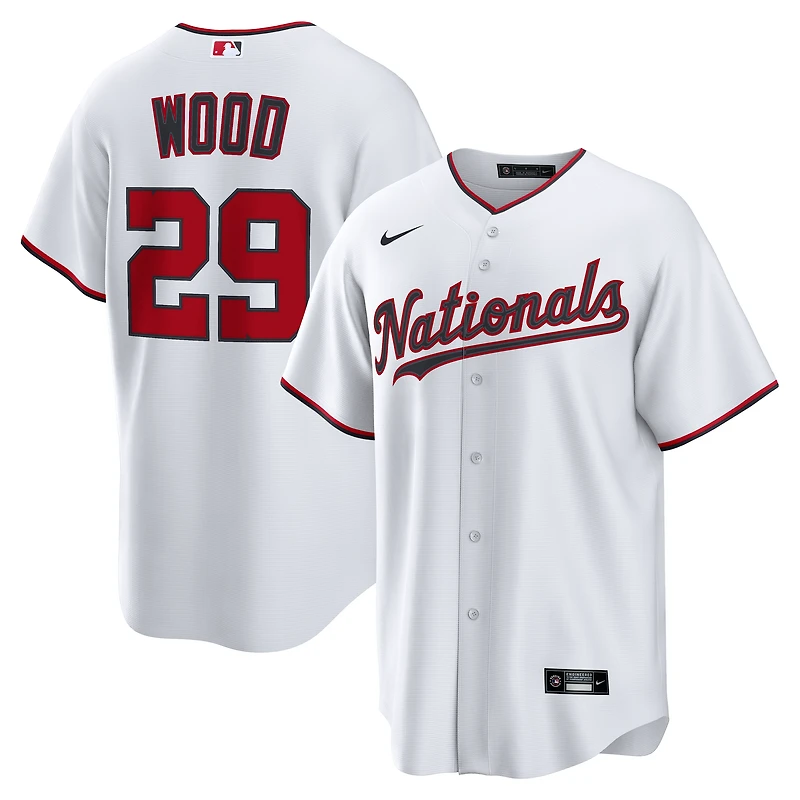 Maillot Nike James Wood blanc pour homme, réplique domicile des Washington Nationals