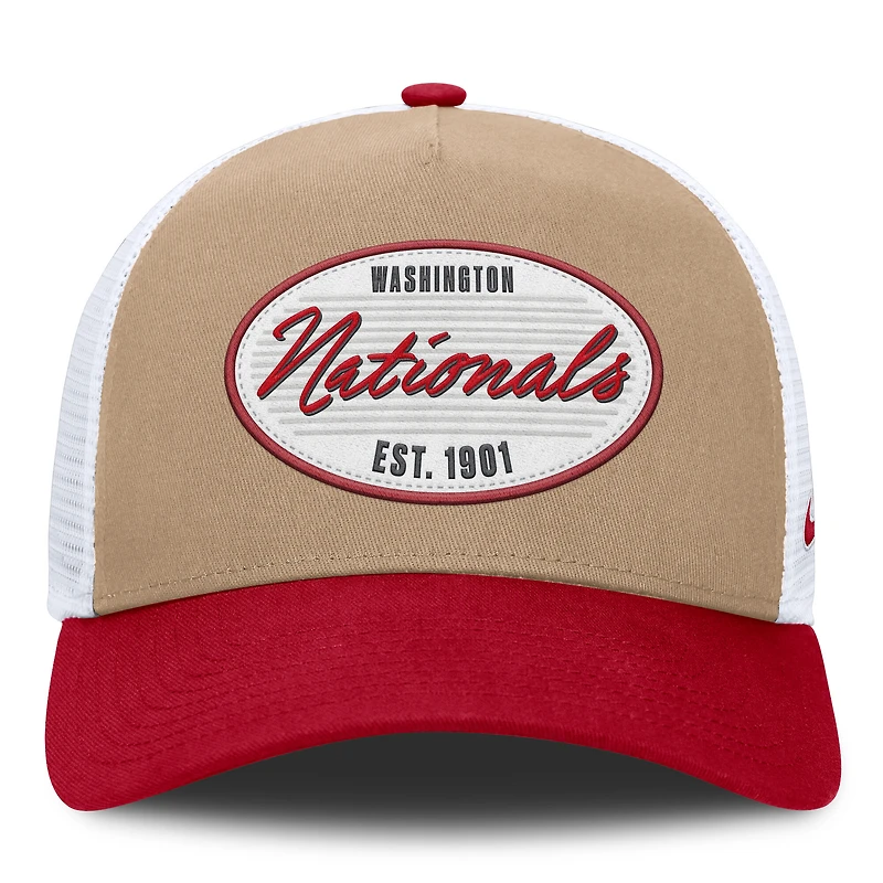 Men's Nike  Khaki/Red Washington Nationals Rise A-Frame Trucker Adjustable Hat