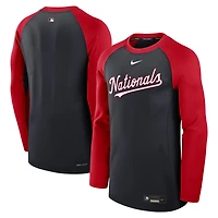 T-shirt à manches longues Nike bleu marine/rouge Washington Nationals Authentic Collection Game Time Raglan Dri-FIT pour homme