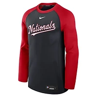 Sweat-shirt à capuche Nike bleu marine/rouge pour homme Washington Nationals Authentic Collection Game Time Raglan Performance