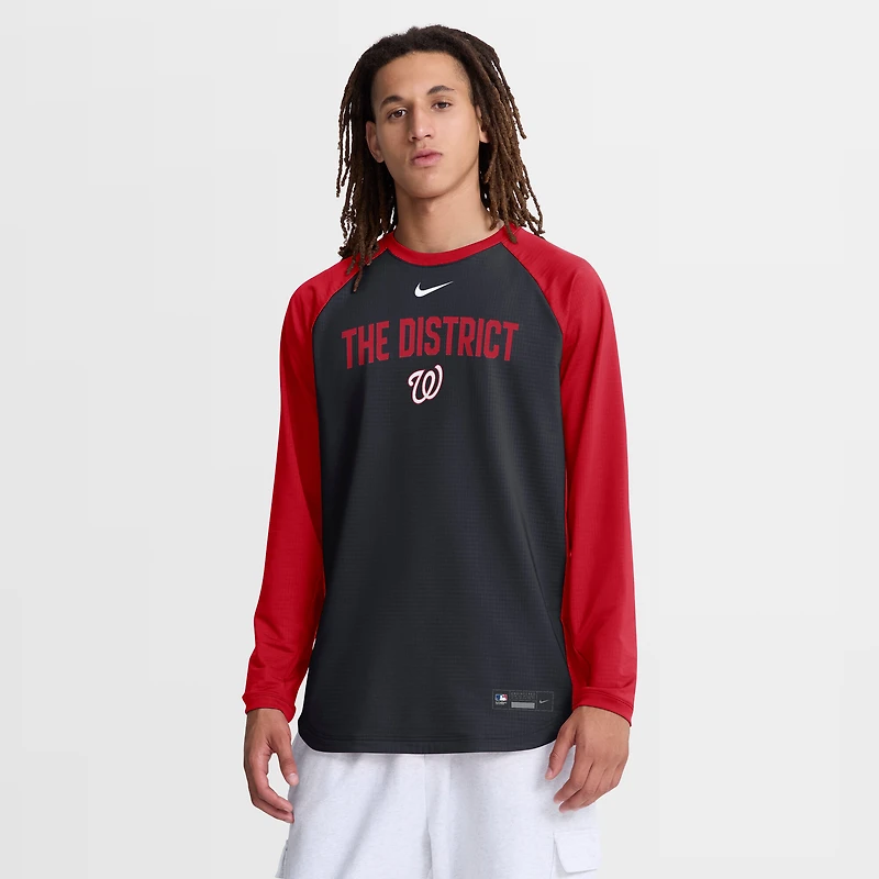Sweat-shirt raglan Nike Dri-FIT Authentic Collection pour homme, bleu marine, Washington Nationals