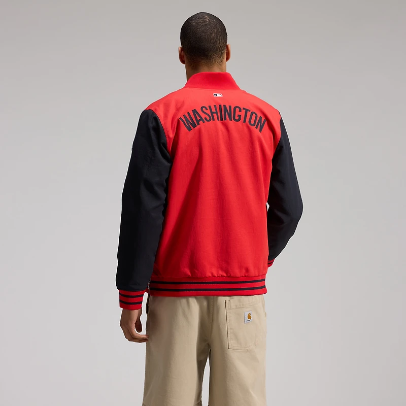 Veste aviateur Nike rouge/bleu marine pour homme, collection authentique des Nationals de Washington, coupe décontractée, entièrement zippée.
