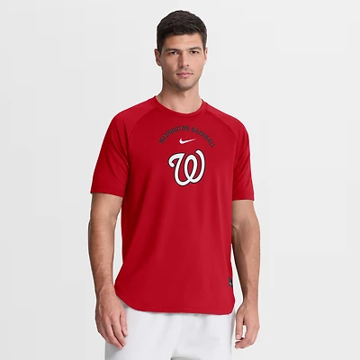 Haut raglan d'entraînement d'avant-match Nike Authentic Collection rouge Washington Nationals pour homme