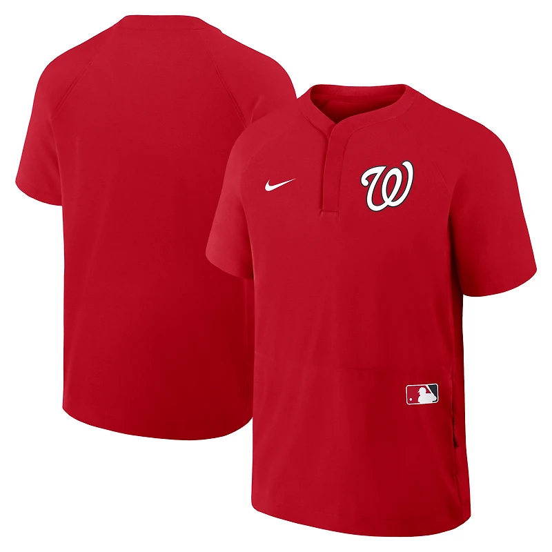 Coupe-vent à manches courtes raglan Nike rouge pour homme des Nationals de Washington Authentic Collection