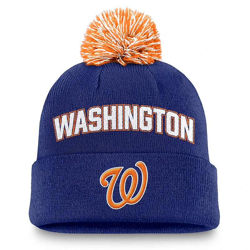 Men's Nike  Royal Washington Nationals Peak Cuffed Knit Hat with Pom