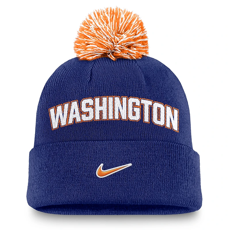 Men's Nike  Royal Washington Nationals Peak Cuffed Knit Hat with Pom