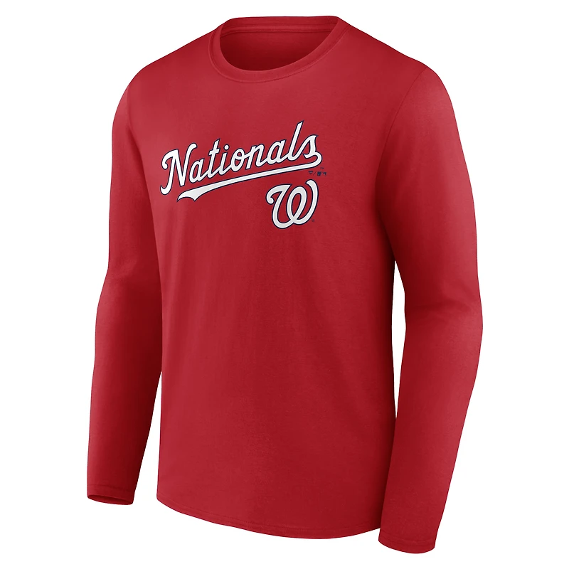 Men's  Red Washington Nationals Team Lockup Long Sleeve T-Shirt