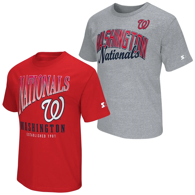 Lot de deux t-shirts Starter rouges/gris chiné Washington Nationals pour hommes