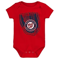 Ensemble de trois bodies pour nouveau-né et nourrisson, bleu marine/rouge/blanc, représentant un joueur des ligues mineures Washington Nationals