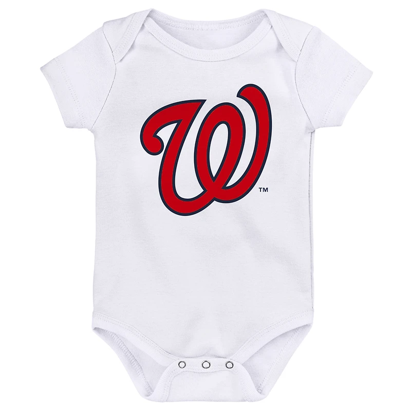 Ensemble de trois bodies pour nouveau-né et nourrisson, bleu marine/rouge/blanc, représentant un joueur des ligues mineures Washington Nationals