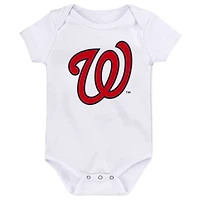 Ensemble de trois bodies pour nouveau-né et nourrisson, bleu marine/rouge/blanc, représentant un joueur des ligues mineures Washington Nationals