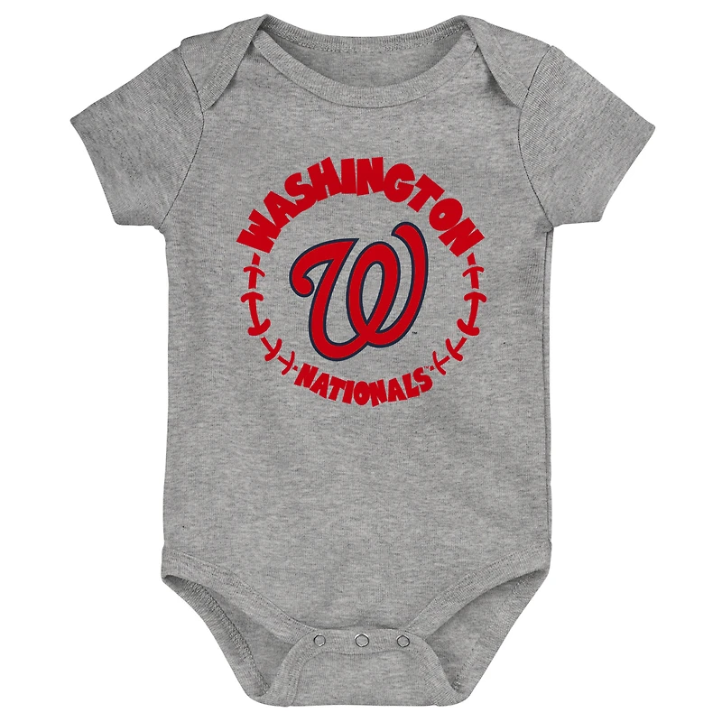 Lot de 3 bodys pour nouveau-nés et nourrissons bleu marine/blanc/gris chiné Washington Nationals Biggest Little Fan