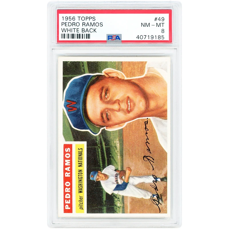Carte de recrue Pedro Ramos Washington Nationals 1956 Topps n° 49 authentifiée PSA 8