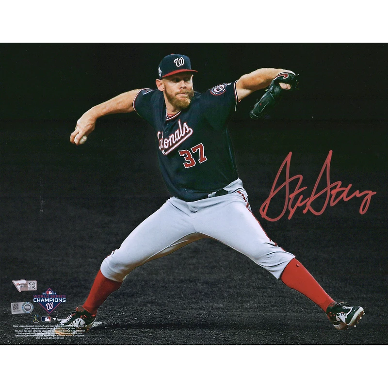 Stephen Strasburg Washington Nationals autographié 11"x 14" 2019 World Series Champions World Series Pitching Spotlight Photographie