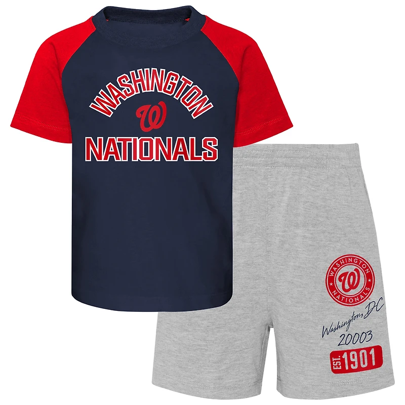 Toddler Navy/Heather Gray Washington Nationals Two-Piece Groundout Baller Raglan T-Shirt & Shorts Set