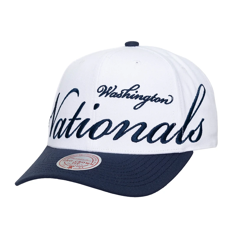 Unisex Mitchell & Ness White/Navy Washington Nationals XL Script Pro Crown Adjustable Hat