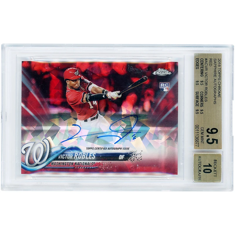 Victor Robles Washington Nationals Autographed 2018 Topps Chrome Sapphire Red #AC-VR #4/10 BGS Authenticated 9.5/10 Rookie Card - 9.5,9.5,9.5,9.5 Subgrades