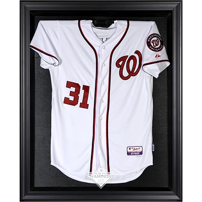 Vitrine de maillot avec logo des champions de la série mondiale 2019 avec cadre noir des Washington Nationals