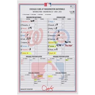 Carte de composition des équipes des Nationals de Washington contre les Cubs de Chicago, le 4 juin 2025