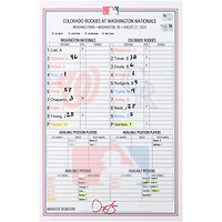 Washington Nationals Game-Used Lineup Card vs. Colorado Rockies on August 21, 2024