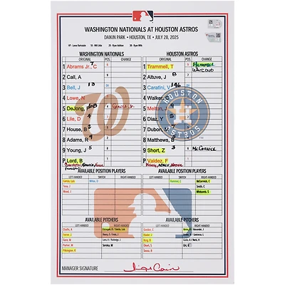 Carte de composition des Nationals de Washington contre les Astros de Houston
