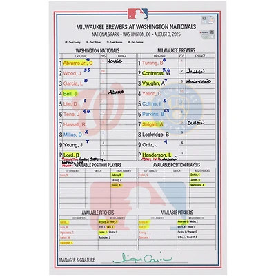Carte de composition des Nationals de Washington lors du match contre les Brewers de Milwaukee
