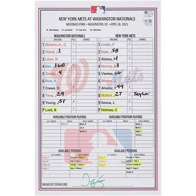 Carte de composition des Nationals de Washington contre les Mets de New York, le 26 avril 2025