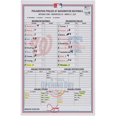 Carte de composition des Nationals de Washington contre les Phillies de Philadelphie