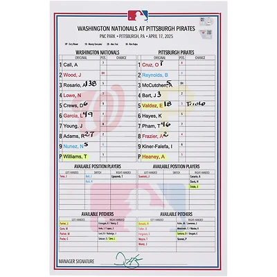 Carte de composition des Nationals de Washington contre les Pirates de Pittsburgh
