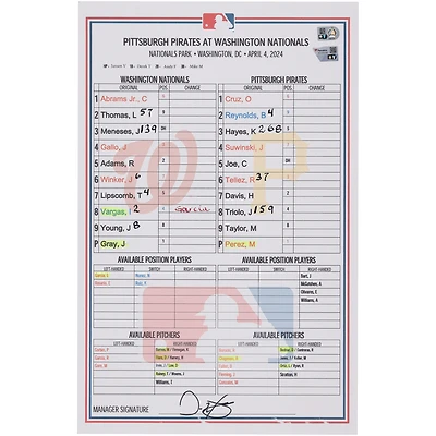 Carte de composition des équipes des Nationals de Washington contre les Pirates de Pittsburgh le 4 avril 2024