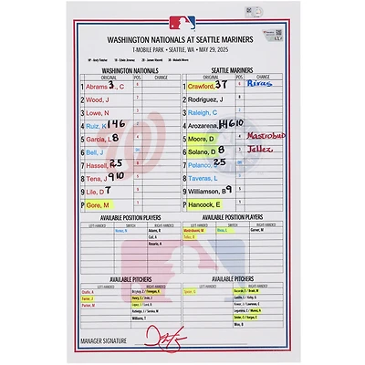 Carte de composition des Nationals de Washington lors du match contre les Mariners de Seattle, le 29 mai 2025