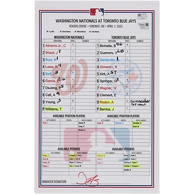 Carte de composition des Nationals de Washington contre les Blue Jays de Toronto