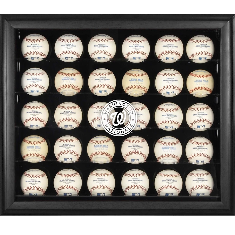 Vitrine à 30 boules de baseball encadrée noire avec le logo des Washington Nationals