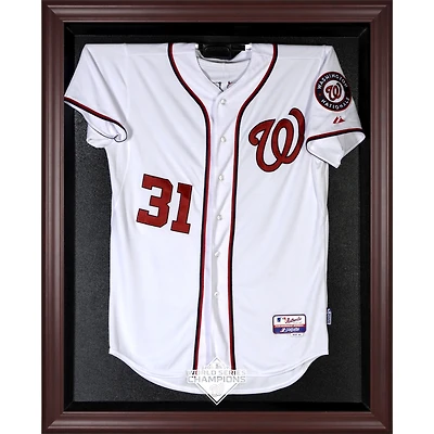 Vitrine de maillot avec logo des champions de la série mondiale 2019 avec cadre en acajou des Washington Nationals