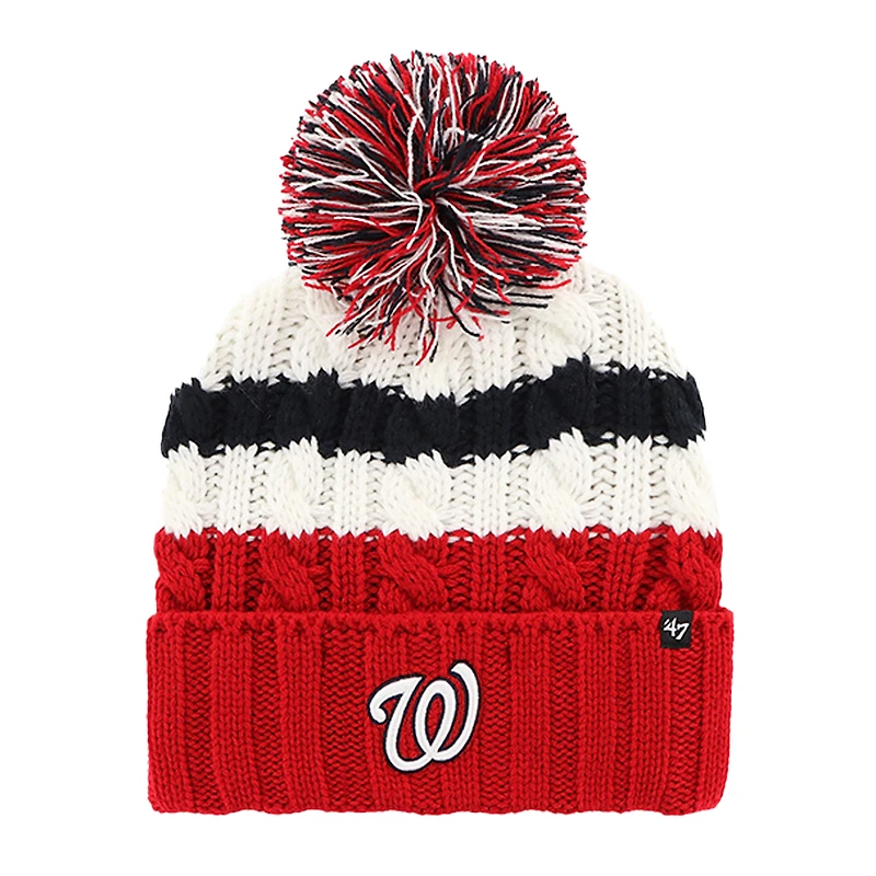 Bonnet en tricot à revers Ashfield '47 blanc/rouge pour femmes des Nationals de Washington avec pompon