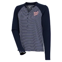T-shirt à manches longues Maverick Henley bleu marine/blanc Antigua pour femme des Washington Nationals
