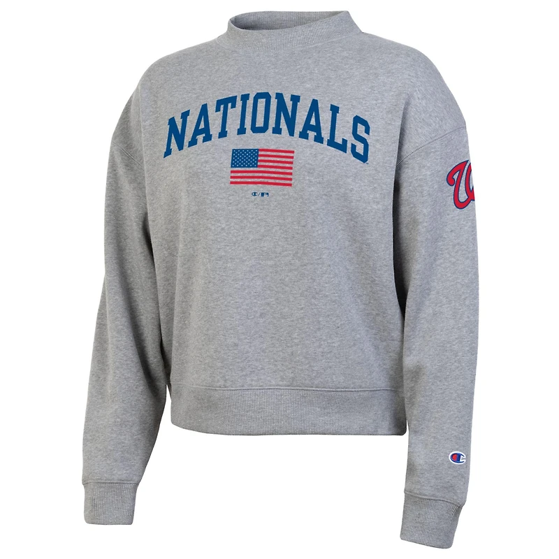 Women's Champion  Heather Gray Washington Nationals Americana Triumph Fleece Tri-Blend Sweatshirt