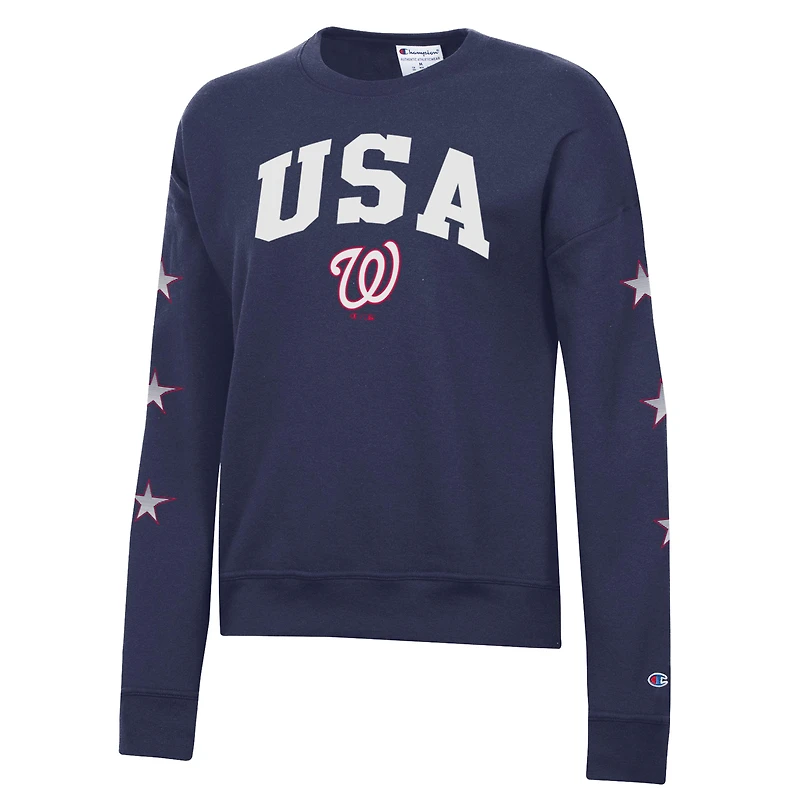 Sweat-shirt à col rond en polaire Champion Navy Washington Nationals Americana pour femme
