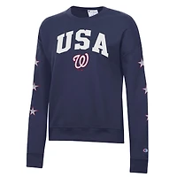 Sweat-shirt à col rond en polaire Champion Navy Washington Nationals Americana pour femme