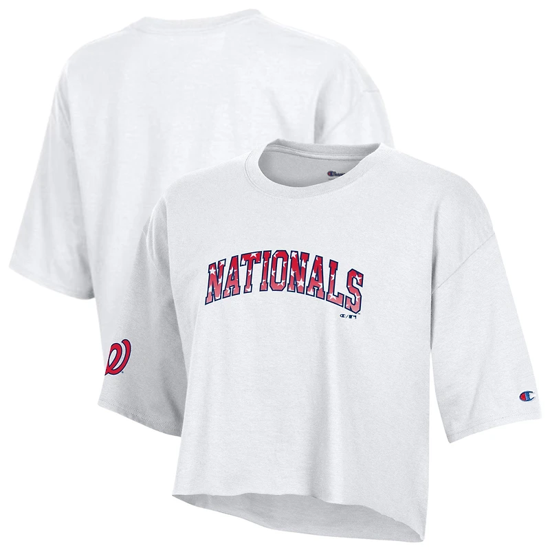 Women's Champion  White Washington Nationals Boyfriend Cropped Americana T-Shirt