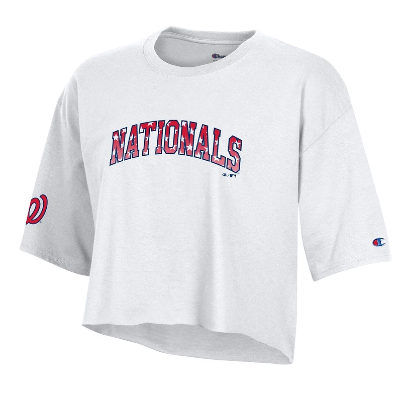 Women's Champion  White Washington Nationals Boyfriend Cropped Americana T-Shirt