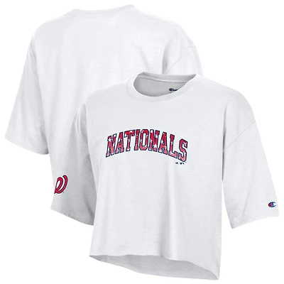 Women's Champion  White Washington Nationals Boyfriend Cropped Americana T-Shirt