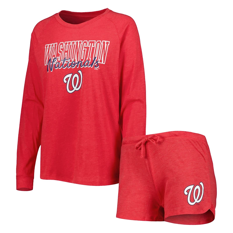 Ensemble de nuit pour femme Concepts Sport Heather Red Washington Nationals avec haut à manches longues raglan et short