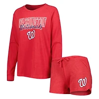 Ensemble de nuit pour femme Concepts Sport Heather Red Washington Nationals avec haut à manches longues raglan et short