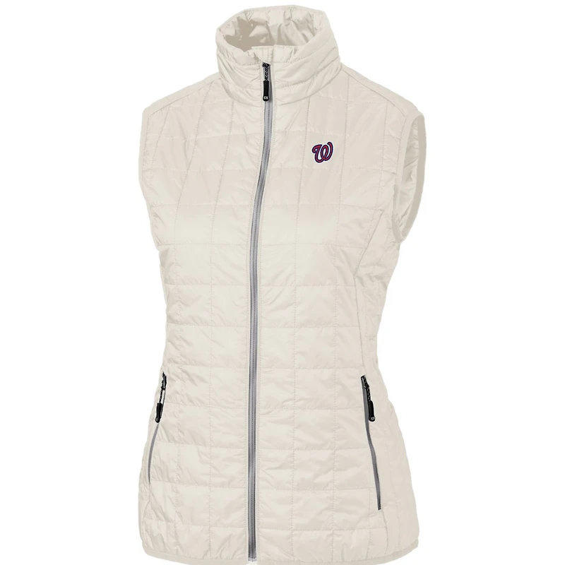 Gilet matelassé entièrement zippé Rainier PrimaLoft Eco pour femme, couleur crème, des Washington Nationals, Cutter & Buck