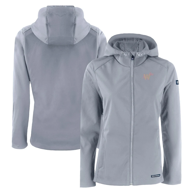 Veste à capuche zippée intégrale City Connect Evoke Eco Softshell recyclée pour femme, grise, des Nationals de Washington, Cutter & Buck