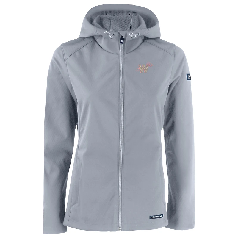 Veste à capuche zippée intégrale City Connect Evoke Eco Softshell recyclée pour femme, grise, des Nationals de Washington, Cutter & Buck