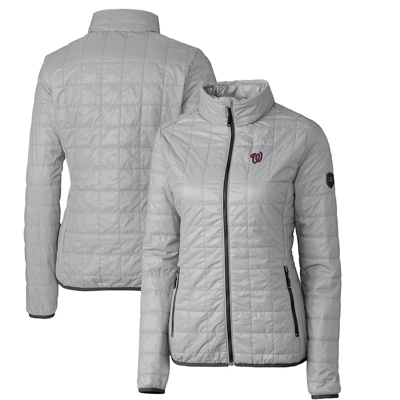 Women's Cutter & Buck Gray Washington Nationals Rainier PrimaLoft Eco Full-Zip Puffer Jacket